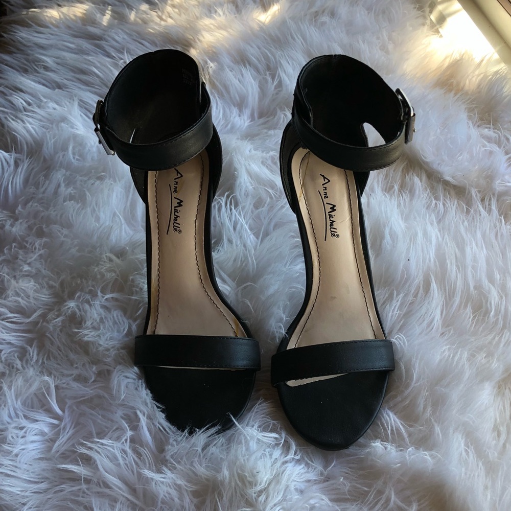 Black leather strappy stiletto Pumps Sandals